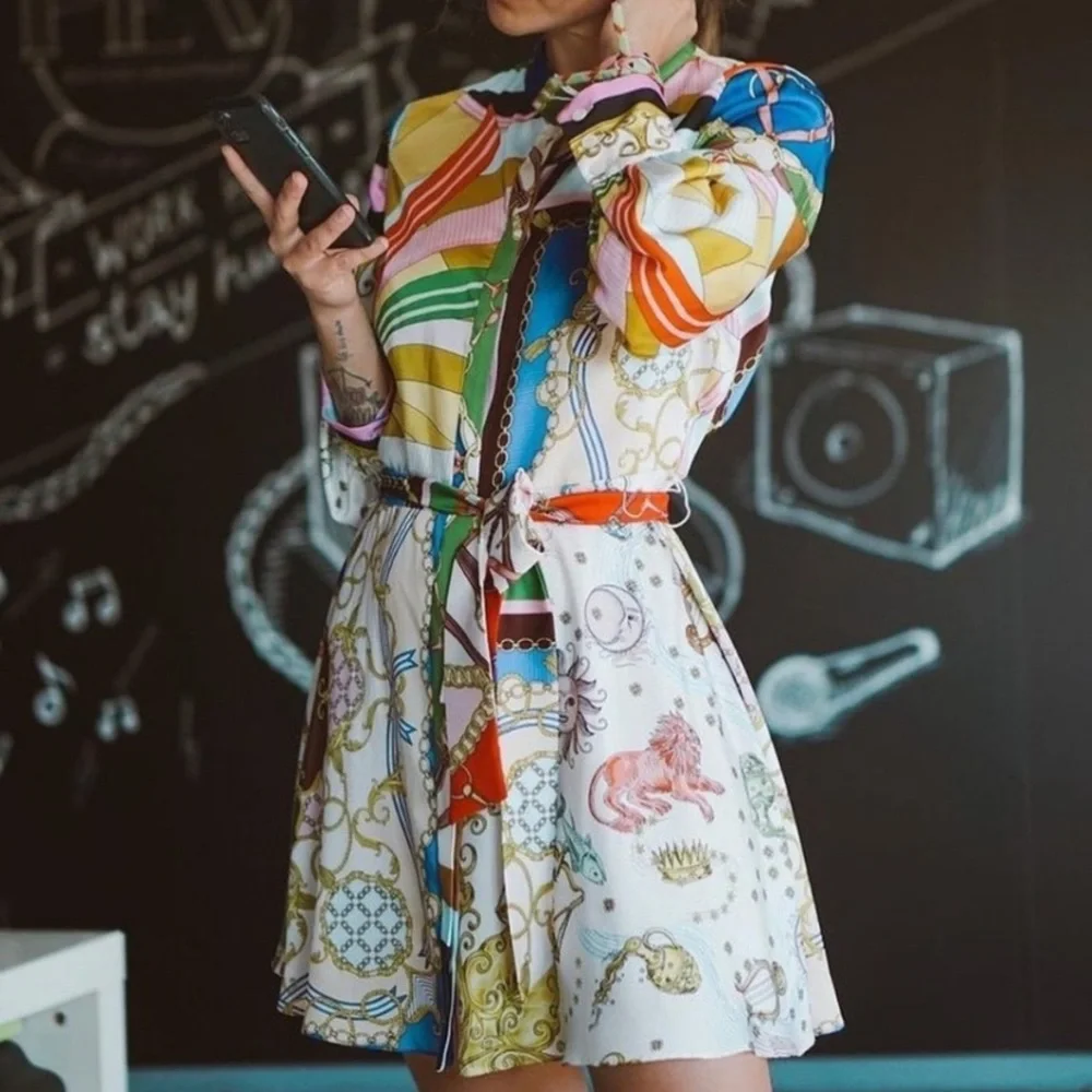 ZARA PRINTED MINI DRESS Medium - Picture 5 of 13